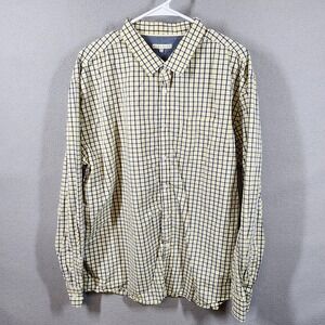 Marc Ecko Shirt Mens 2XL Yellow Blue Plaid Check Button Up Long Sleeve‎ Casual